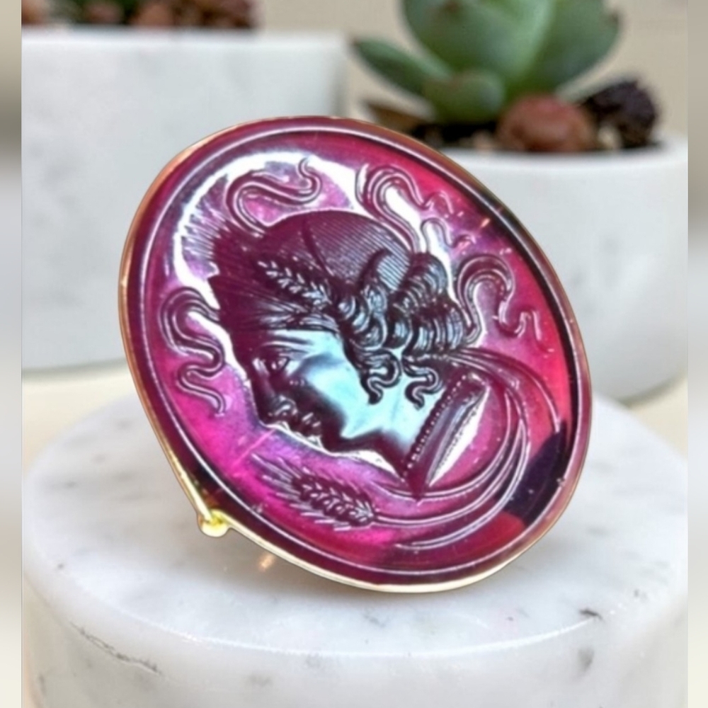 Antique Amethyst Glass Cameo Brooch
